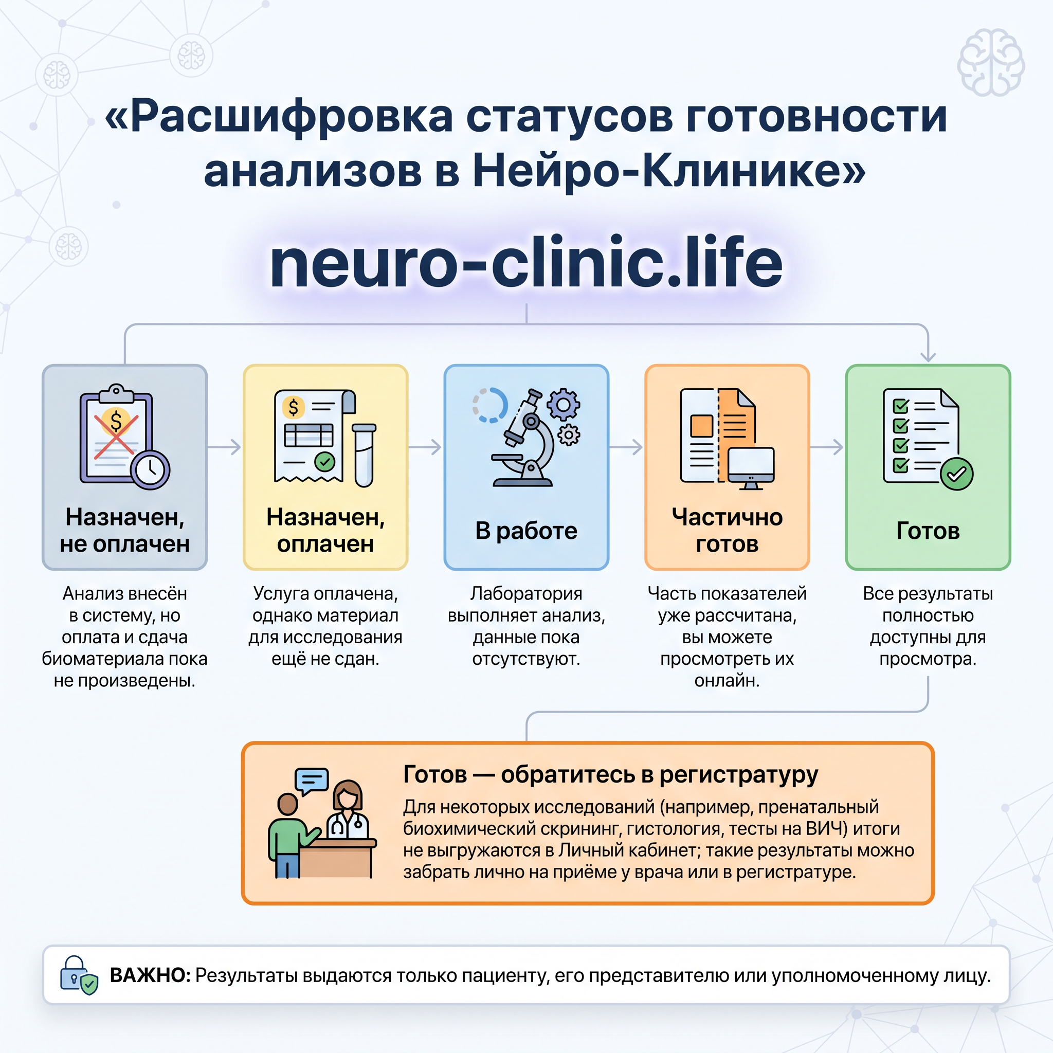 Расшифровка статусов готовности анализов